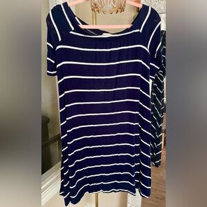 Altar’d State Navy and White Striped Off the Shoulder Dress